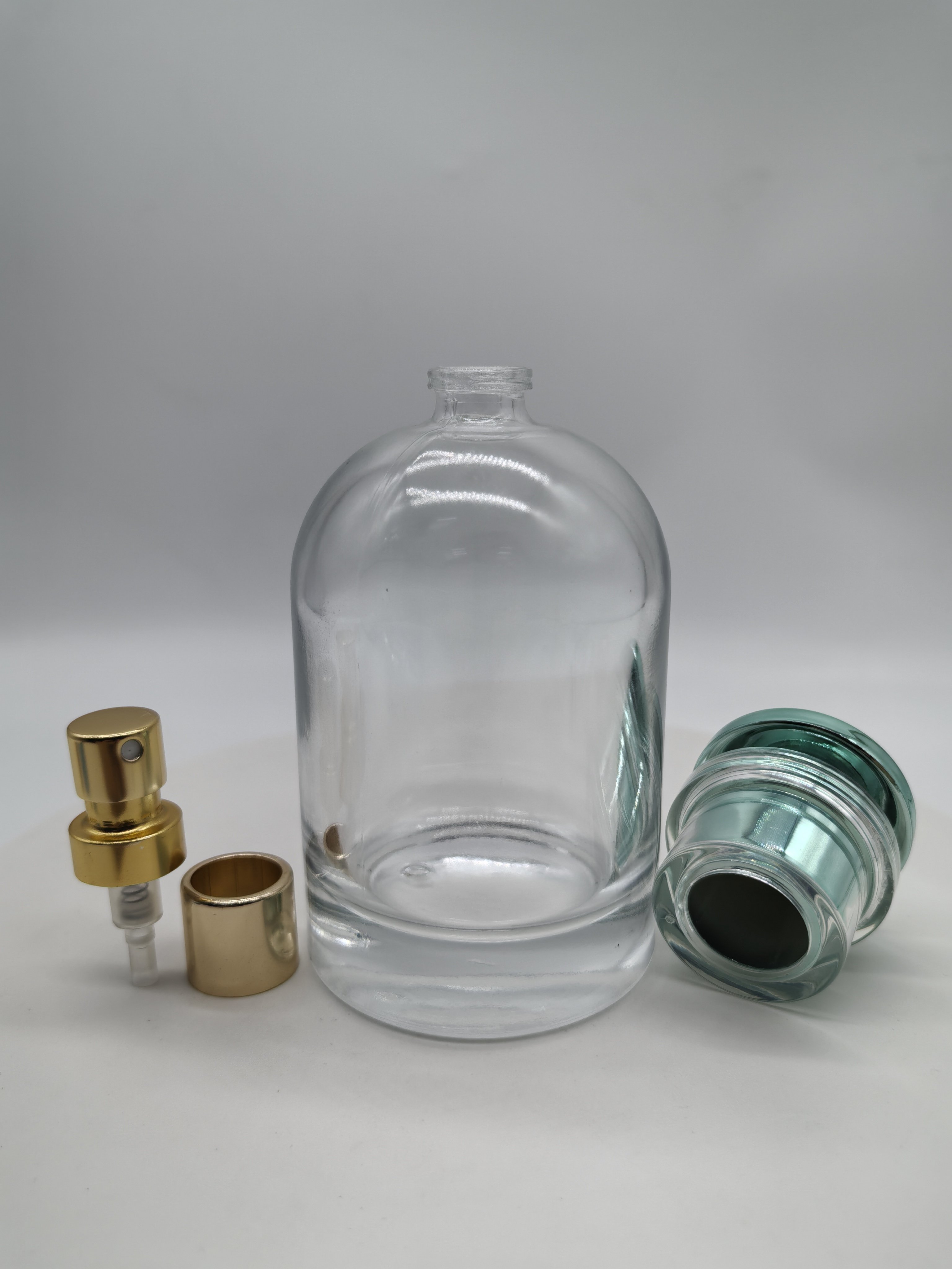 hot sale empty luxury 30ml 50ml 100ml FEA crimping pump clear fragrance all aluminum mist spray with cap perfume glass bottle
