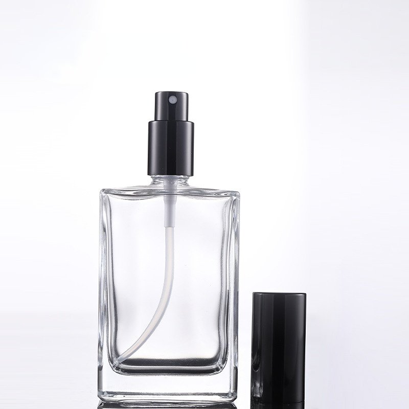 Clear Square Perfume Glass Bottle Aluminum Atomizer Spray Pump Fast Shipping 15ml 30ml 50ml 100ml Cosmetic Screen Printing 000