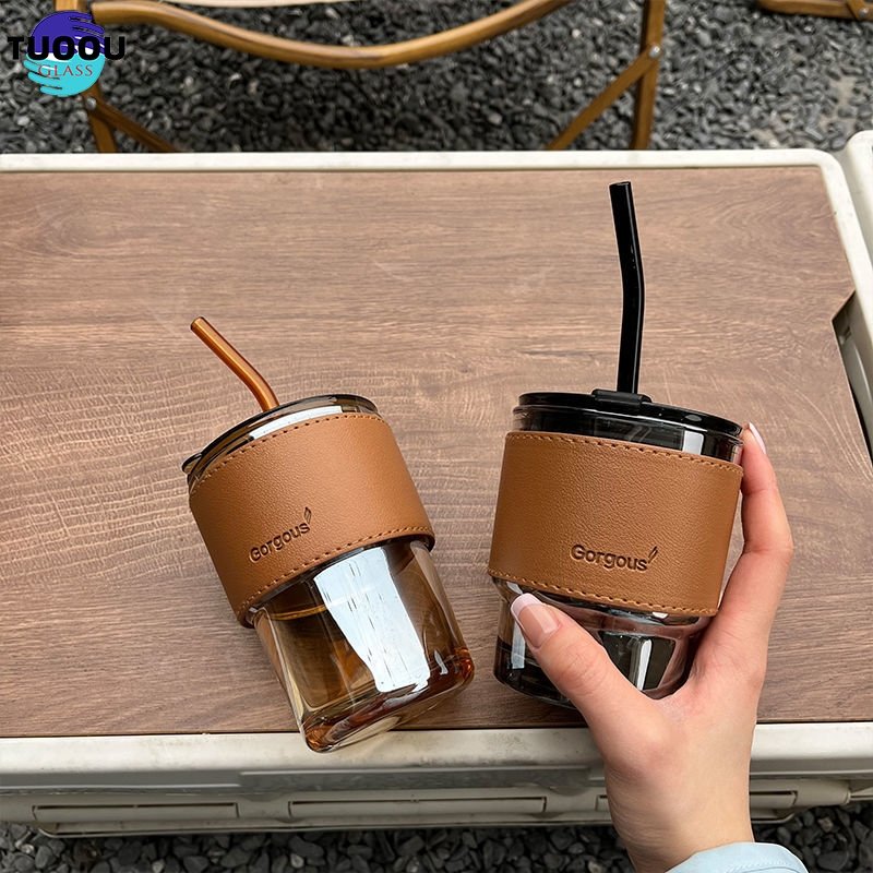 In Stock Wholesale 450ml Cold Brew Milk Coffee Tea Color Bamboo Joint Glass Water Tumbler Cup With Lid And Straw