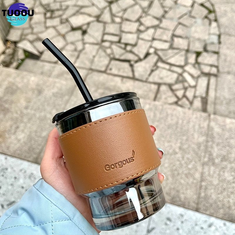 In Stock Wholesale 450ml Cold Brew Milk Coffee Tea Color Bamboo Joint Glass Water Tumbler Cup With Lid And Straw