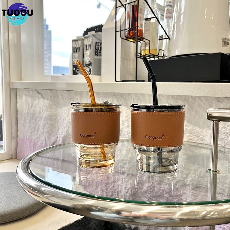 In Stock Wholesale 450ml Cold Brew Milk Coffee Tea Color Bamboo Joint Glass Water Tumbler Cup With Lid And Straw