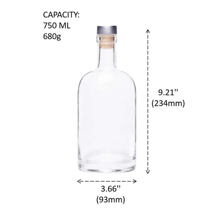 750ml Round Vodka Glass Bottle Elegant Glass Bottle Vodka Liquor 750ml thick Resistant Vodka With Cork