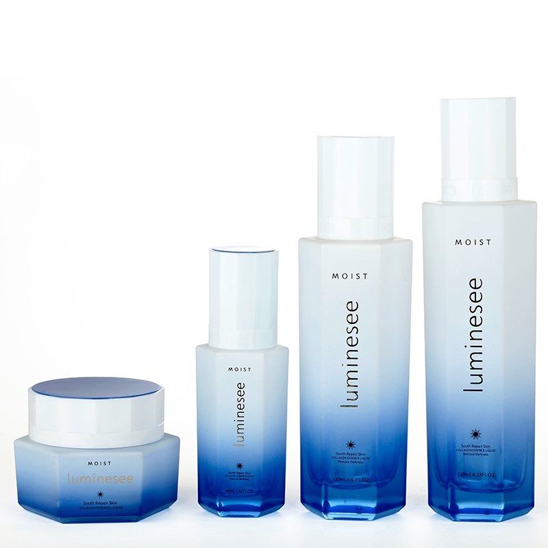 Unique Skincare Bottles Custom Gradient 50g 40ml 100ml 120ml Empty Cream Lotion Container Skin Care Glass Bottle Jar Set