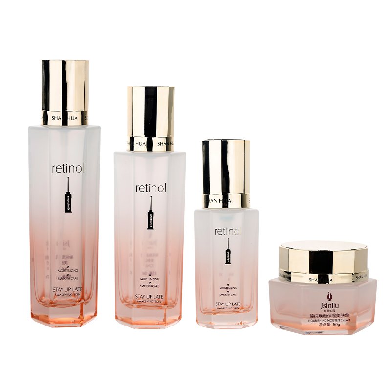 Unique Skincare Bottles Custom Gradient 50g 40ml 100ml 120ml Empty Cream Lotion Container Skin Care Glass Bottle Jar Set