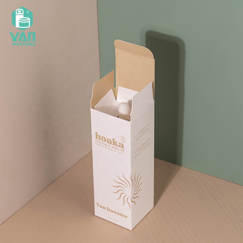 YAN Packaging 100ml Big Round Paint Beige Body Essential Hair Oil Lotion Plastic Dropper Glass Bottle White Square Paper Box