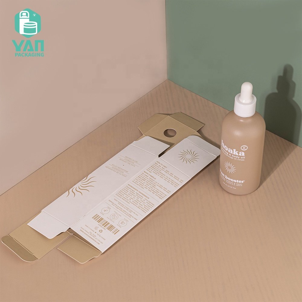 YAN Packaging 100ml Big Round Paint Beige Body Essential Hair Oil Lotion Plastic Dropper Glass Bottle White Square Paper Box