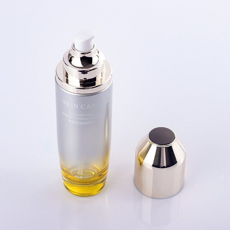 Luxury 40 100 120 ML 30 50 G empty round silver cosmetic face lotion cream glass bottle jar package set with lotion pump