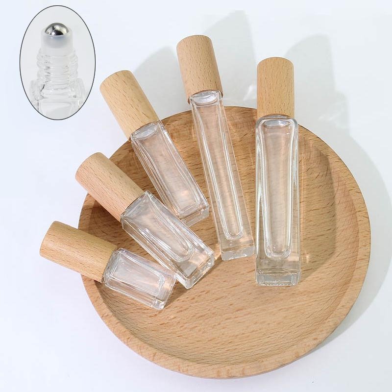 3ml 5ml 10ml 15ml Frosted Square Glass Bottle Essential Oil Drop Vials And Small Spray Bottle Roll On Glass Bottles Wood Cap