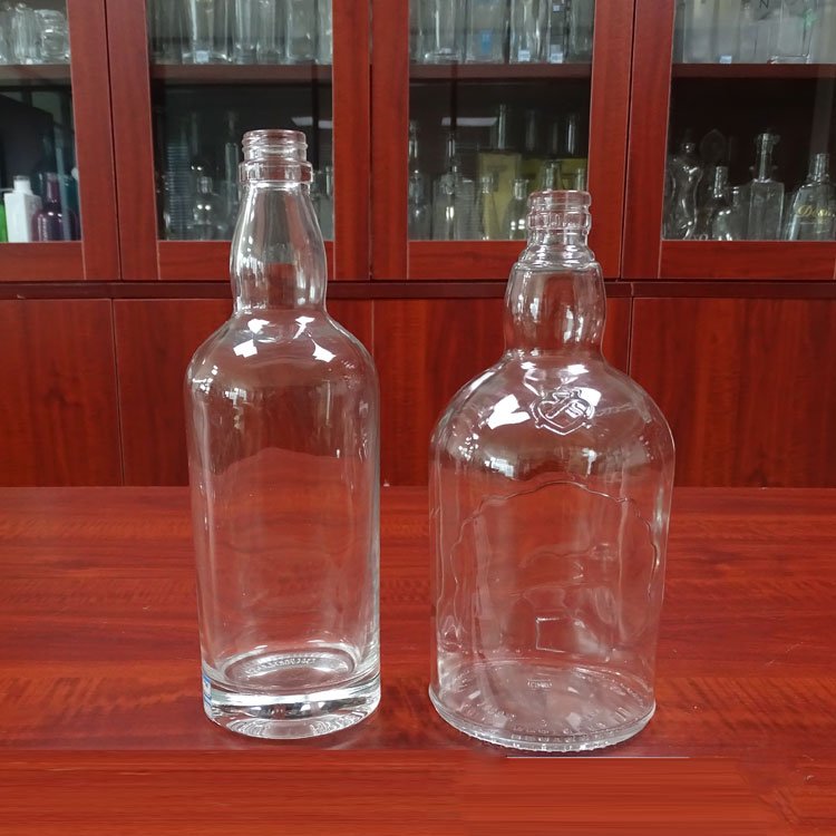 Clear Round Bourbon Whiskey Liter glass bottle Packaging