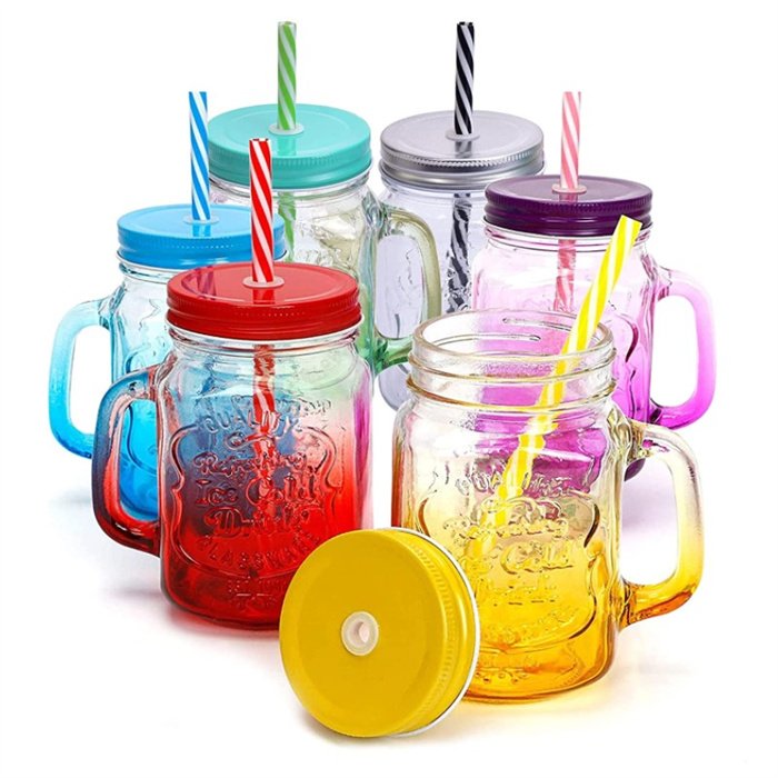 480ml beer glass bottle for juice milk coffee Custom printing Logo sports glass mason jar with straw