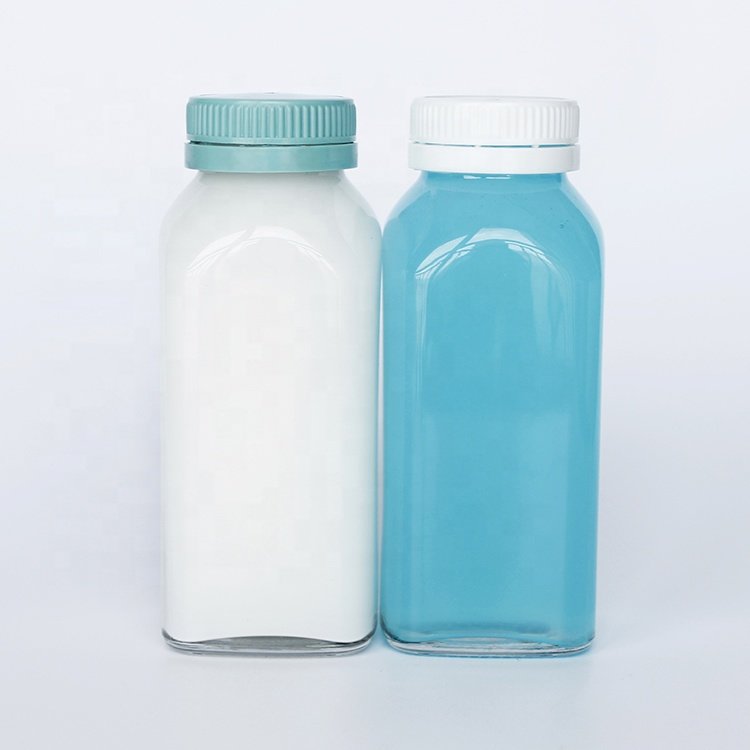 2oz 4oz 6oz 8oz 12oz 16oz Glass Juicer Bottles French Square Bottles with Plastic or Metal Lid For Milk Juice Skincare