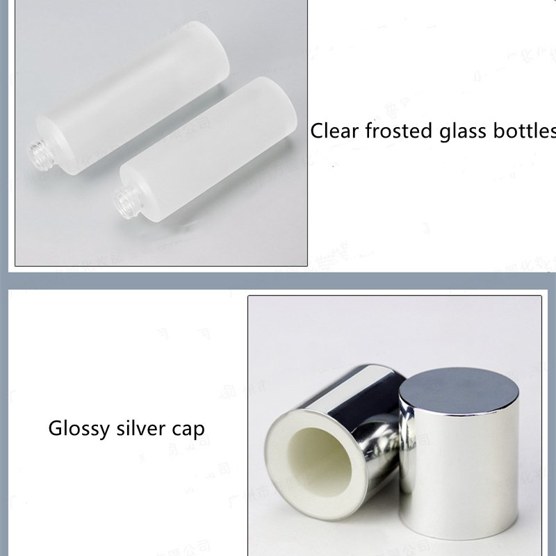 Factory Clear Frosted Glass Bottles Facial Toner Essential Oil Bottle with Shinny Silver Cap Serum Skin Care Glass Bottles Jars