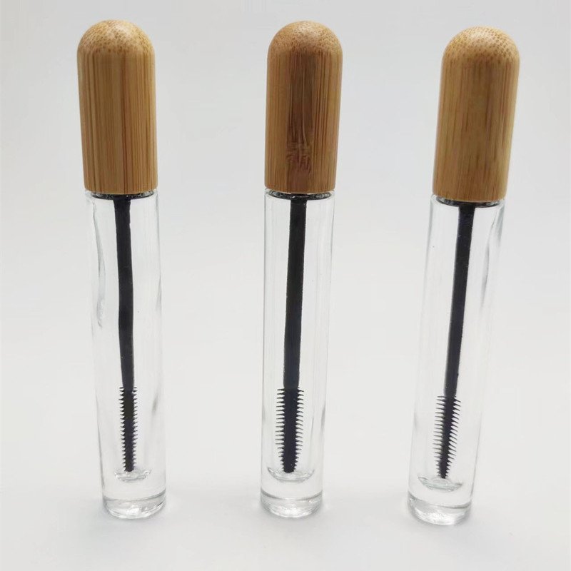 10ml Eco-Friendly Clear Glass Mascara Tube with Bamboo Cap for Cosmetic Use