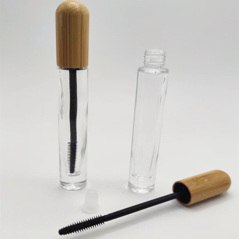 10ml Eco-Friendly Clear Glass Mascara Tube with Bamboo Cap for Cosmetic Use