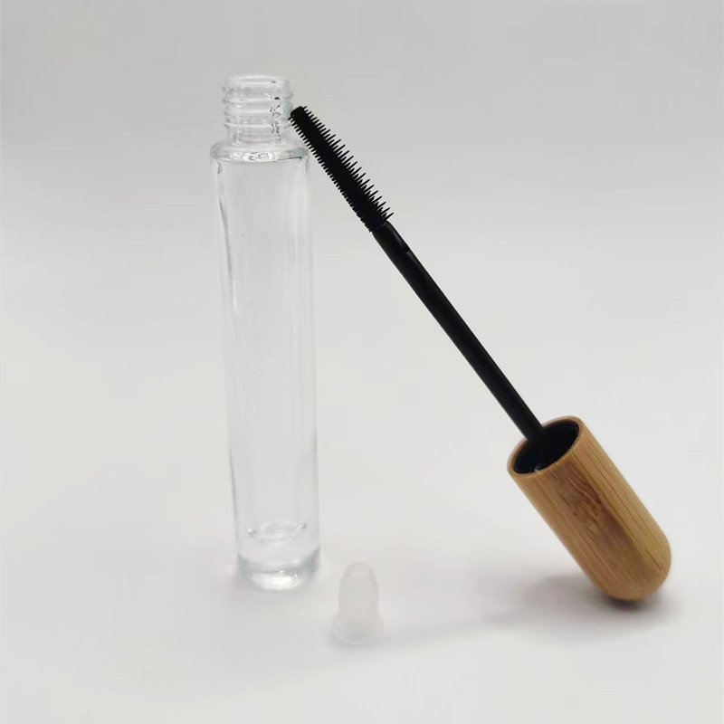 10ml Eco-Friendly Clear Glass Mascara Tube with Bamboo Cap for Cosmetic Use