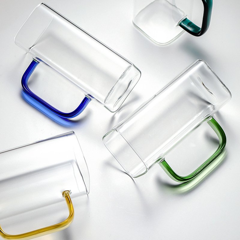 borosilicate glass square mugs water bottle glass custom logo for juice tea milk cups