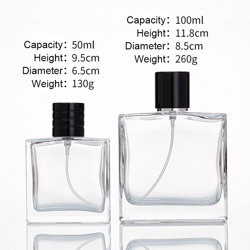 50ml 100ml Elegant Square Oil Perfume Decant Bottle For Customize Travel Empty Perfume Glass Spray Bottle With Box Packaging