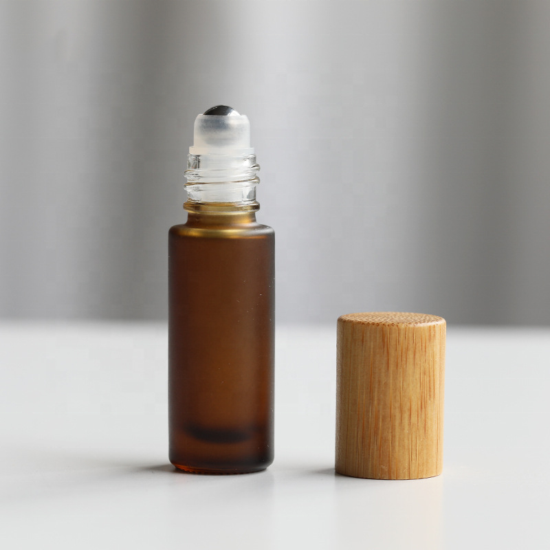 10ml Glass Roll On Bottle with Bamboo Lid for Essential Oils Creative Eco-friendly Refillable Perfume Bottles