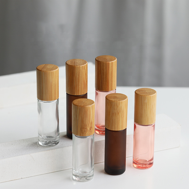 10ml Glass Roll On Bottle with Bamboo Lid for Essential Oils Creative Eco-friendly Refillable Perfume Bottles