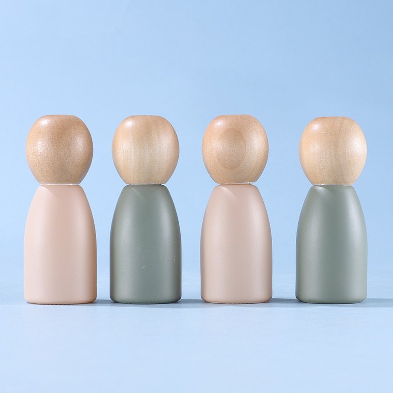 wood Ball cap Morandi color empty refillable glass bottle with metal roller ball roll on bottle 10ml essential oil glass bottle