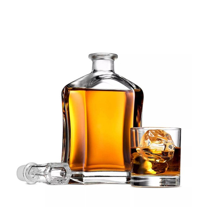Flexible Order 200ml 375ml 500ml Empty Glass Bottles Flat Gin Rum Whiskey Brandy Tequila Glass Bottle with Crystal Cork