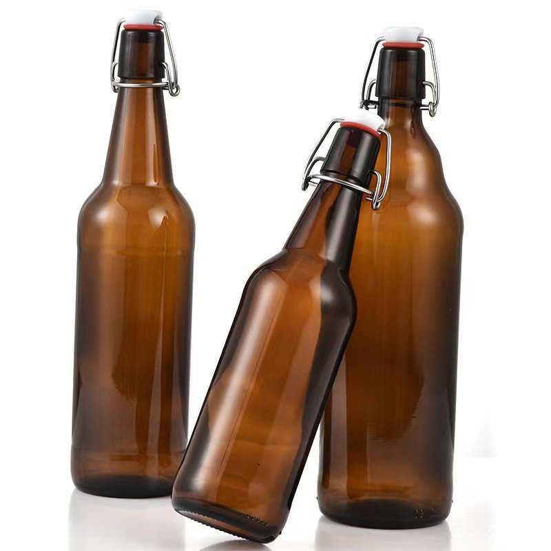 Factory Wholesale Large Stock Beer Bottle Amber Round Empty 250ml 330ml 500ml 650ml Beer Bottle Glass Water With Lid