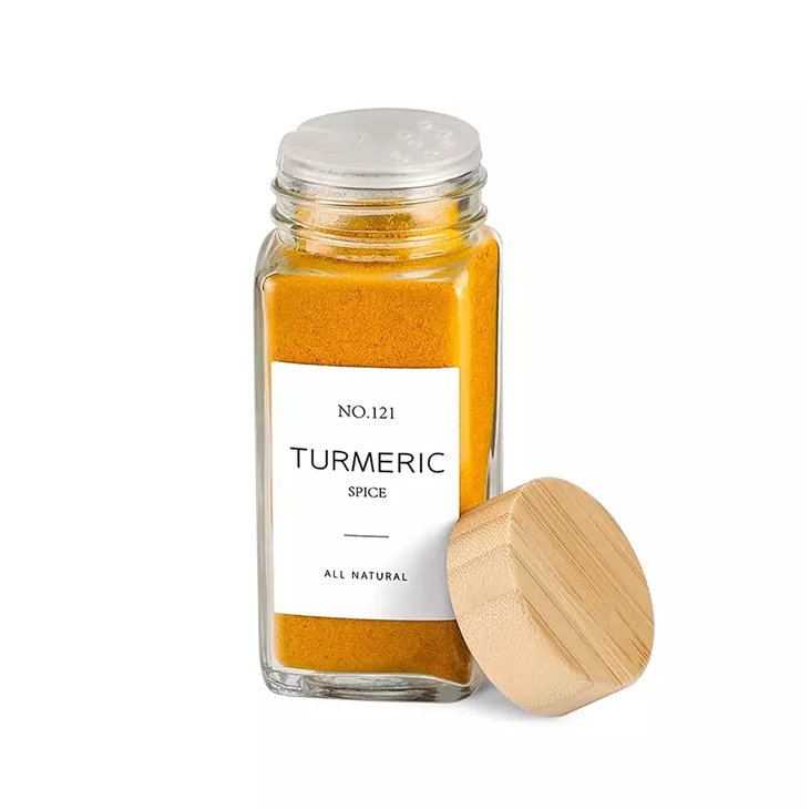 Food Grade shaker bottle 4oz 120ml square spice shaker glass bottle container with bamboo lid