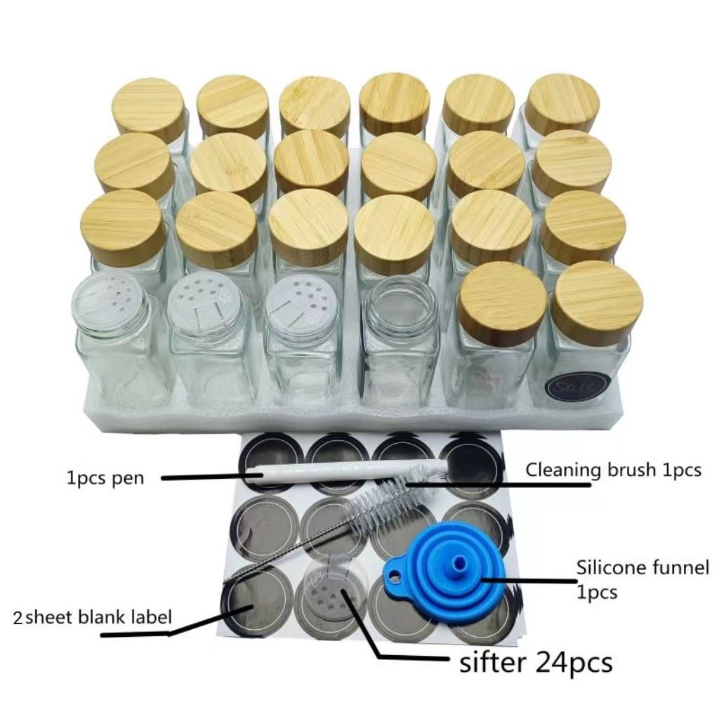 Food Grade shaker bottle 4oz 120ml square spice shaker glass bottle container with bamboo lid