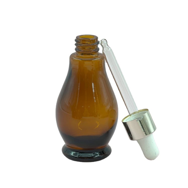 High quality 10ml 20ml 30ml 50ml 100ml amber single gourd glass essential oil bottle with aluminium dropper