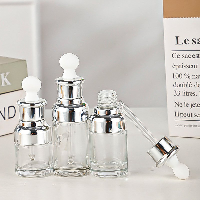 Unique Luxury 20ml 30ml 50ml Clear Hair Oil Essential Oil Glass Dropper Bottle Aluminum Cap Serum Bottle Cosmetic Packaging