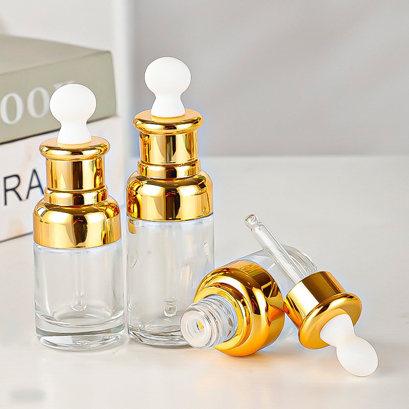 Unique Luxury 20ml 30ml 50ml Clear Hair Oil Essential Oil Glass Dropper Bottle Aluminum Cap Serum Bottle Cosmetic Packaging