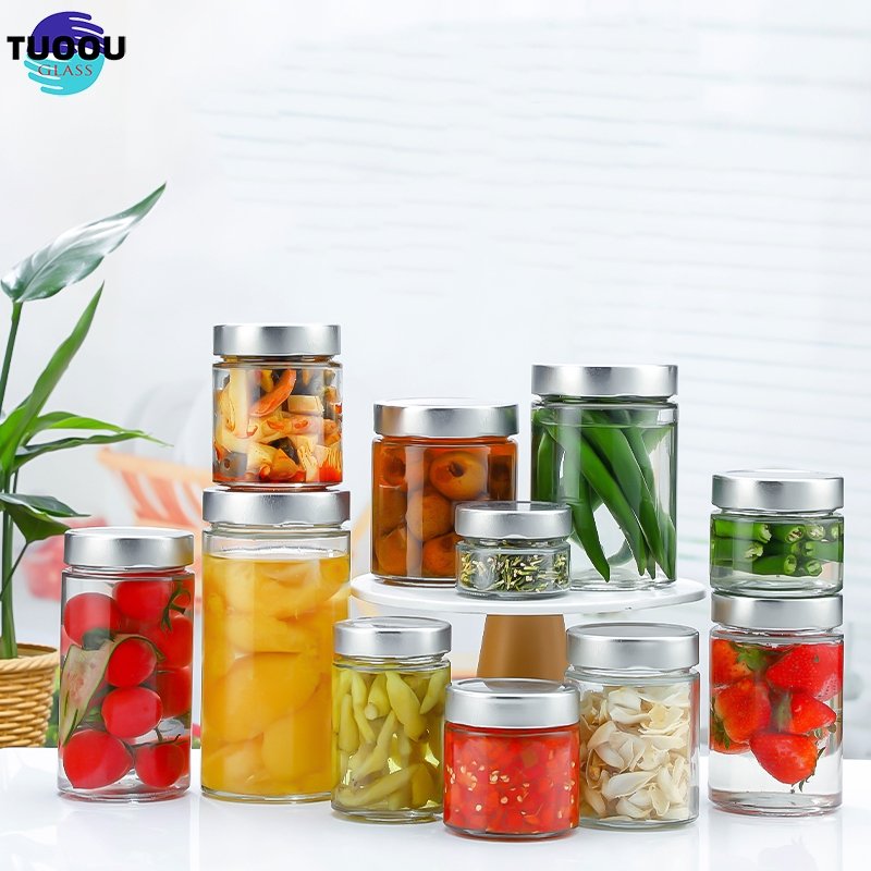 In Stock Wholesale New Design Cylinder Bottle Jam Food Storage Preserve Sauce Pickles Honey Glass Jar