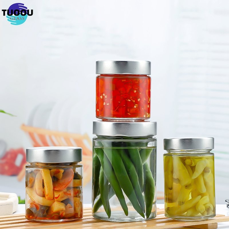 In Stock Wholesale New Design Cylinder Bottle Jam Food Storage Preserve Sauce Pickles Honey Glass Jar