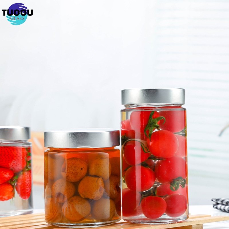 In Stock Wholesale New Design Cylinder Bottle Jam Food Storage Preserve Sauce Pickles Honey Glass Jar