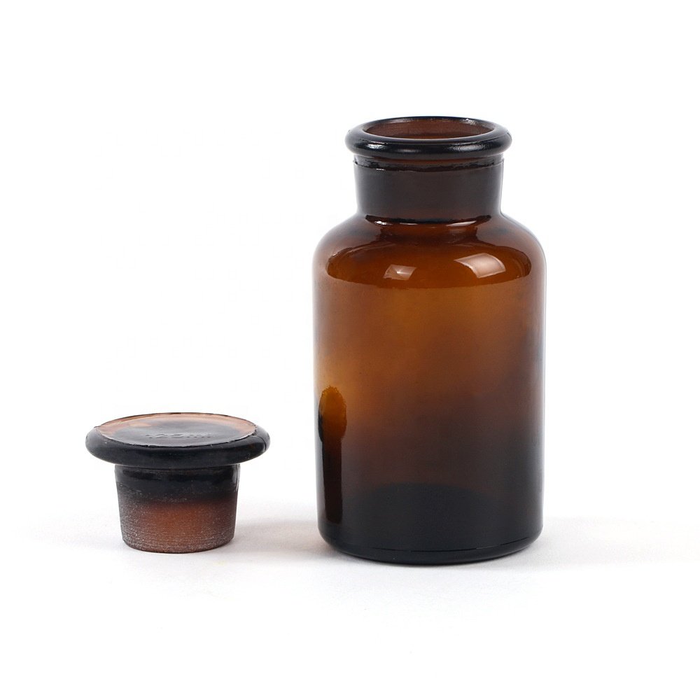 30ml 60ml 125ml 250ml 500ml 1000ml Medicine Amber Glass Wide Mouth Reagent Bottle with Ground-in Glass Frosted Stopper