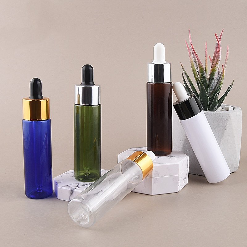 Factory price Blue green amber white transparent round 30ML essential oil plastic dropper bottle