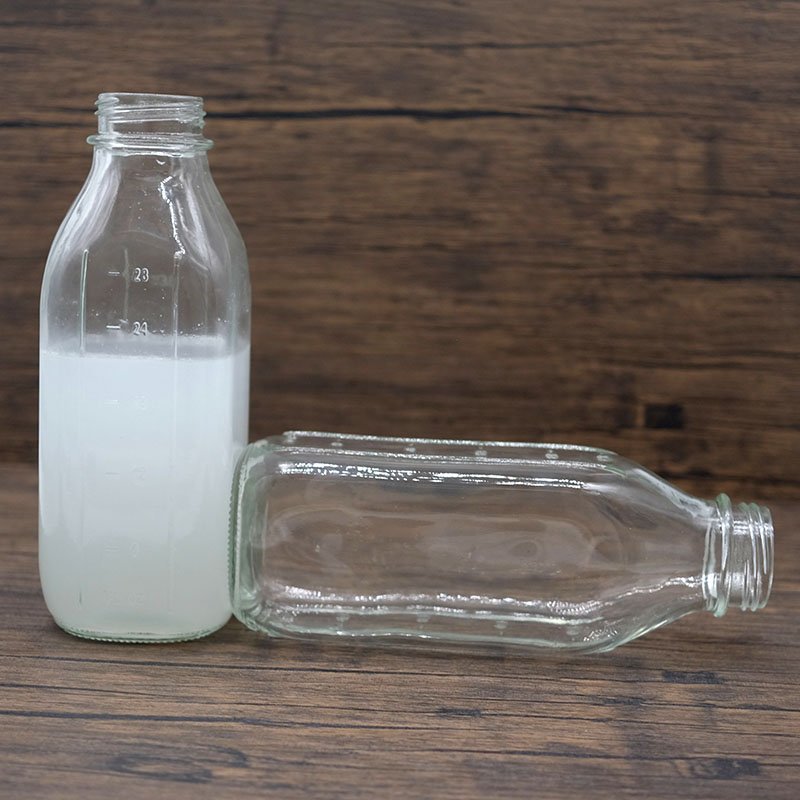 1L 1 Quart Graduated Milk Glass Bottle with Clear Measurement Markings Airtight Metal Lid for Milk Liquid Storage & Container