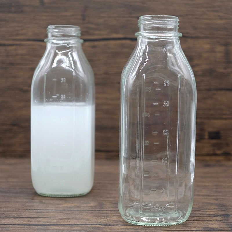 1L 1 Quart Graduated Milk Glass Bottle with Clear Measurement Markings Airtight Metal Lid for Milk Liquid Storage & Container