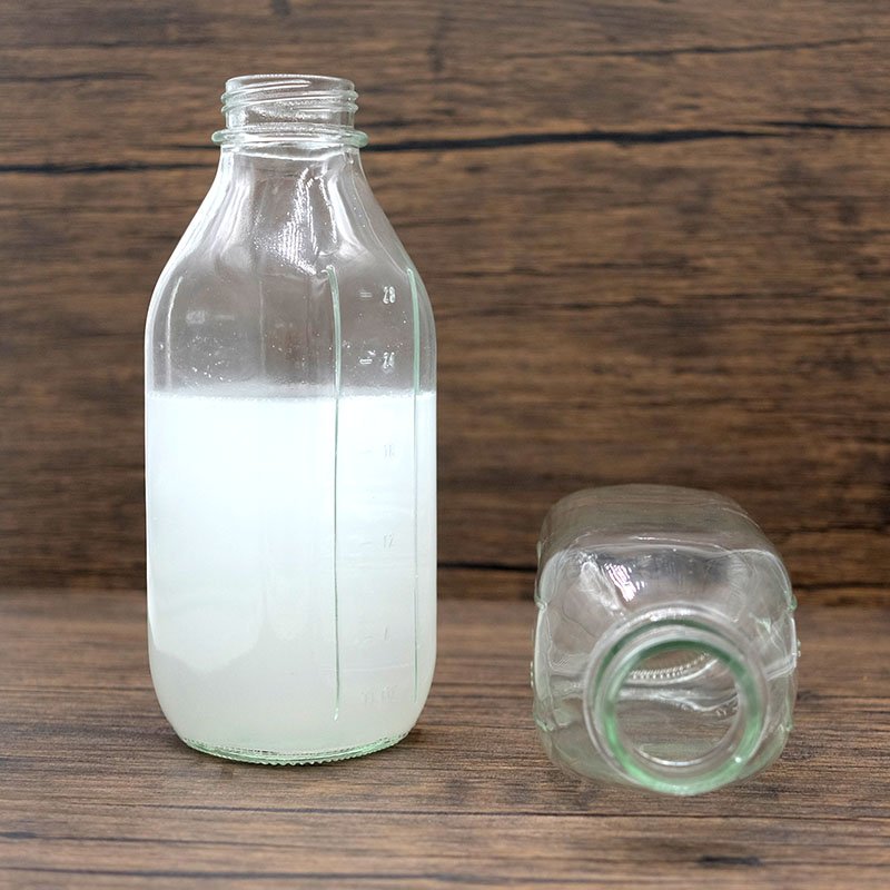 1L 1 Quart Graduated Milk Glass Bottle with Clear Measurement Markings Airtight Metal Lid for Milk Liquid Storage & Container