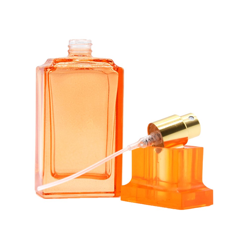 New 30ml Rectangle Flat Glass Perfume Bottle Custom White Orange Color Square Crimp Refillable Mini Glass Perfume Spray Bottles