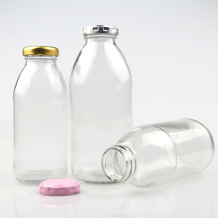 Fat glass bottles for milk/coffee/tea 300ml 350ml 500ml beverage bottle with tinplate cap