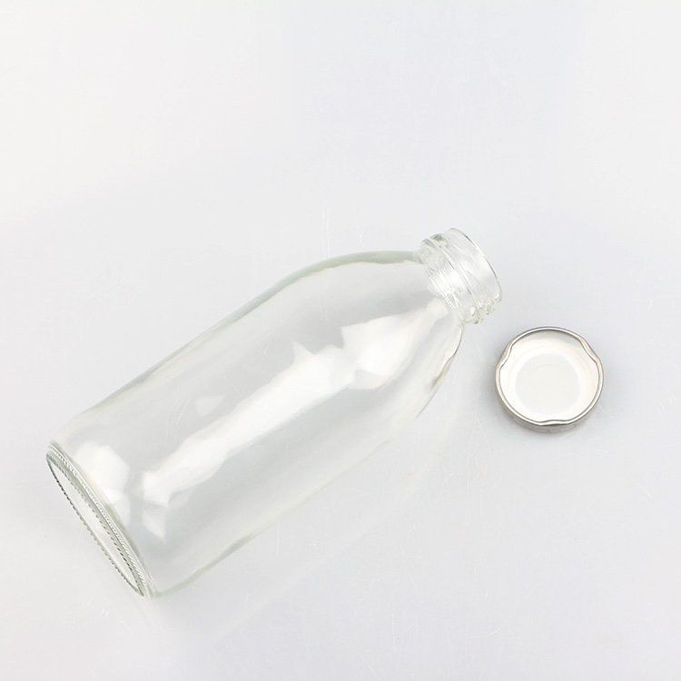 Fat glass bottles for milk/coffee/tea 300ml 350ml 500ml beverage bottle with tinplate cap