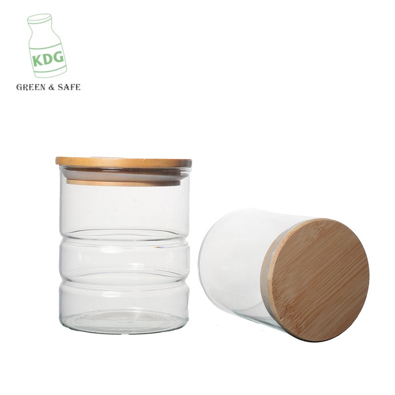 KDG Brand China factory sale 500ml empty customized size kitchen storage glass bottle jar with bamboo lid