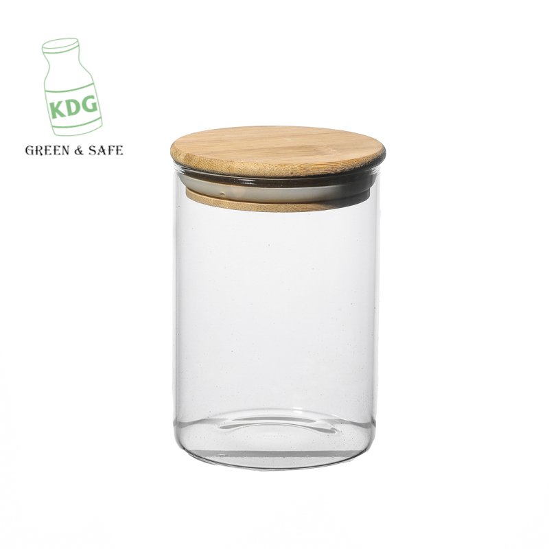 KDG Brand China factory sale 500ml empty customized size kitchen storage glass bottle jar with bamboo lid