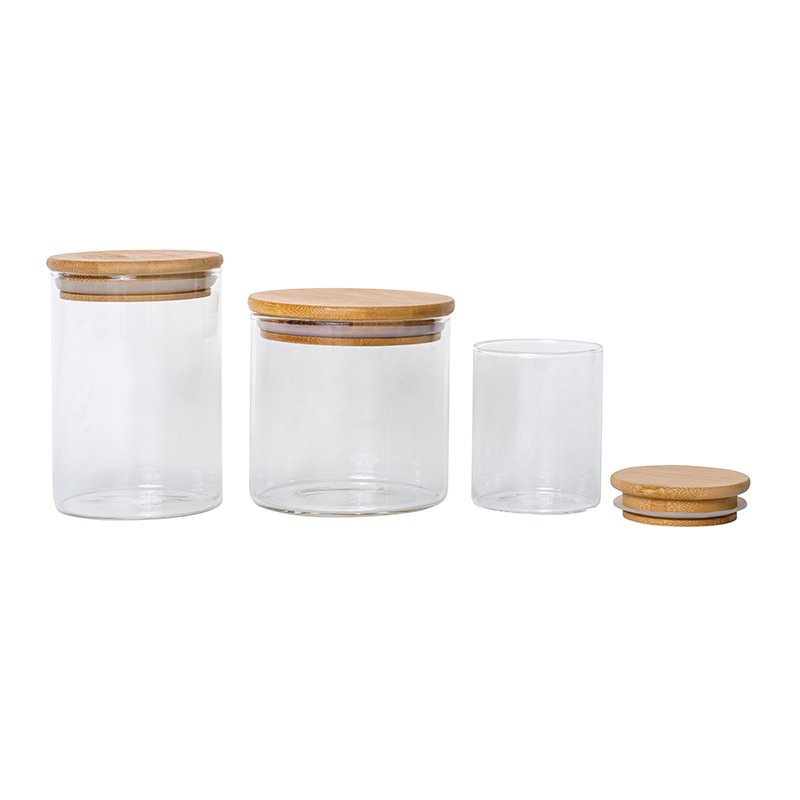 KDG Brand China factory sale 500ml empty customized size kitchen storage glass bottle jar with bamboo lid