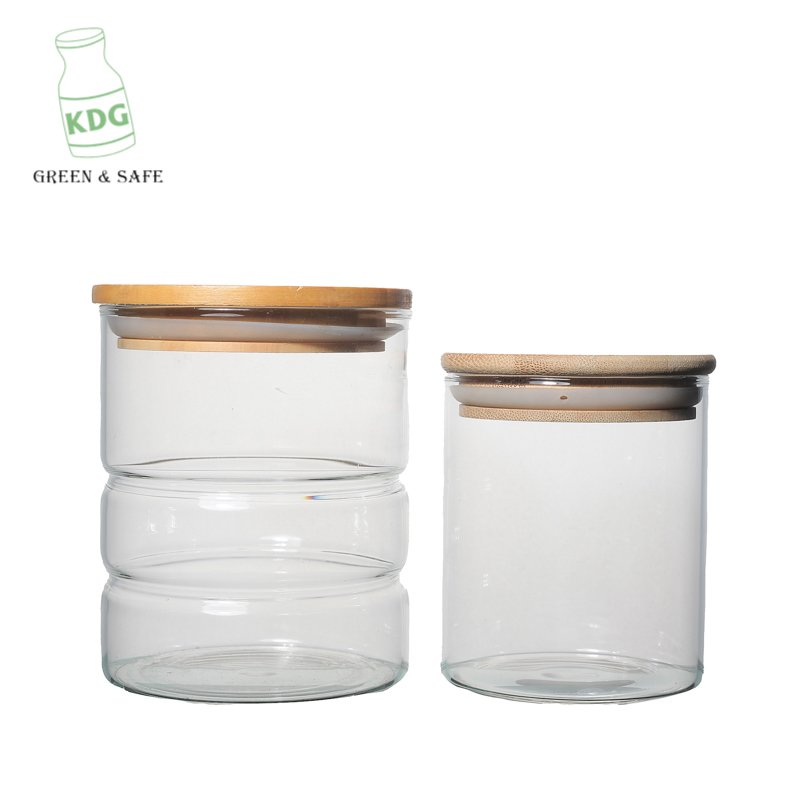 KDG Brand China factory sale 500ml empty customized size kitchen storage glass bottle jar with bamboo lid