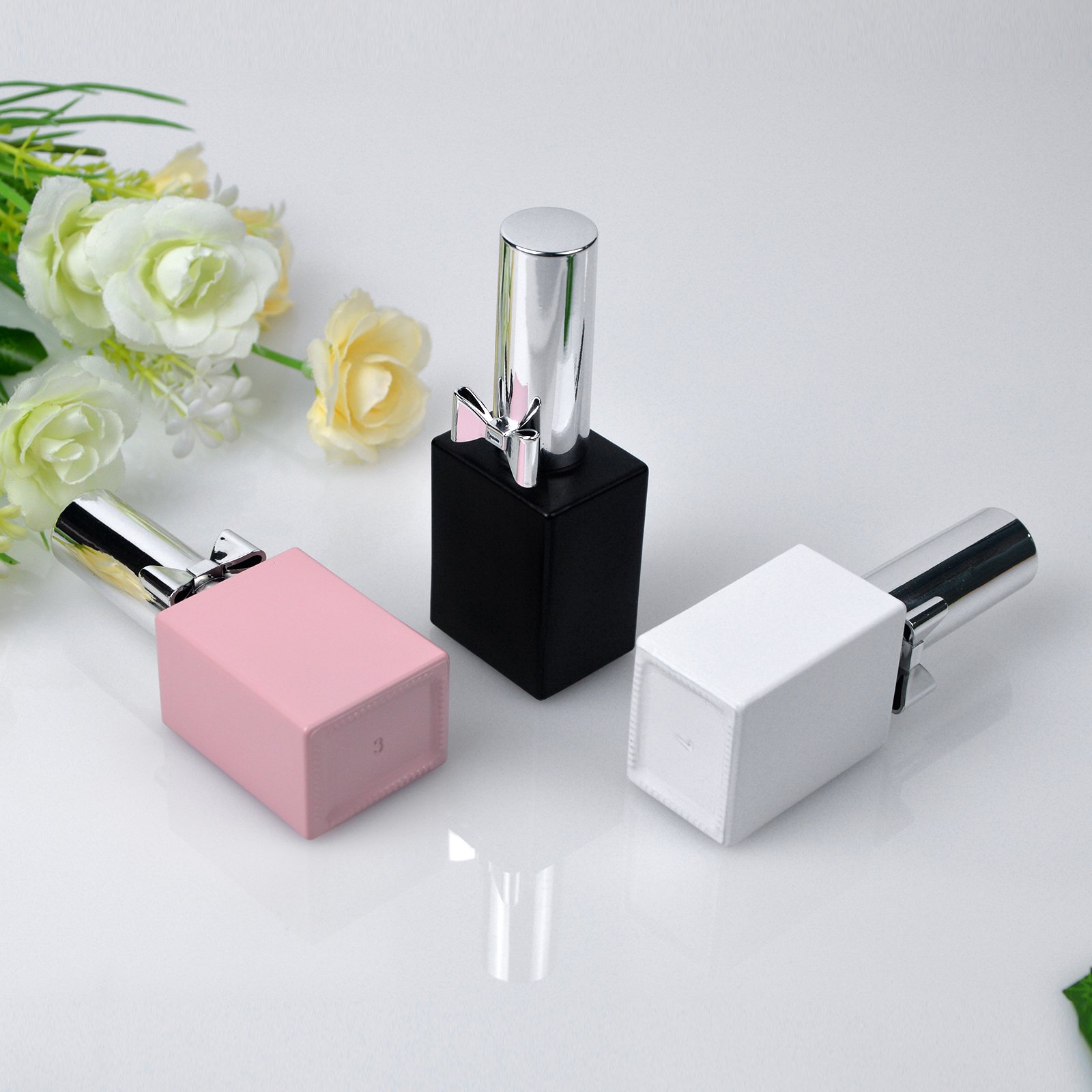 Luxury Factory Customize OEM Design Fancy Unique Bow Tie 15ml Square Empty Uv Gel Nail Polish Glass Bottle With Caps And Brush