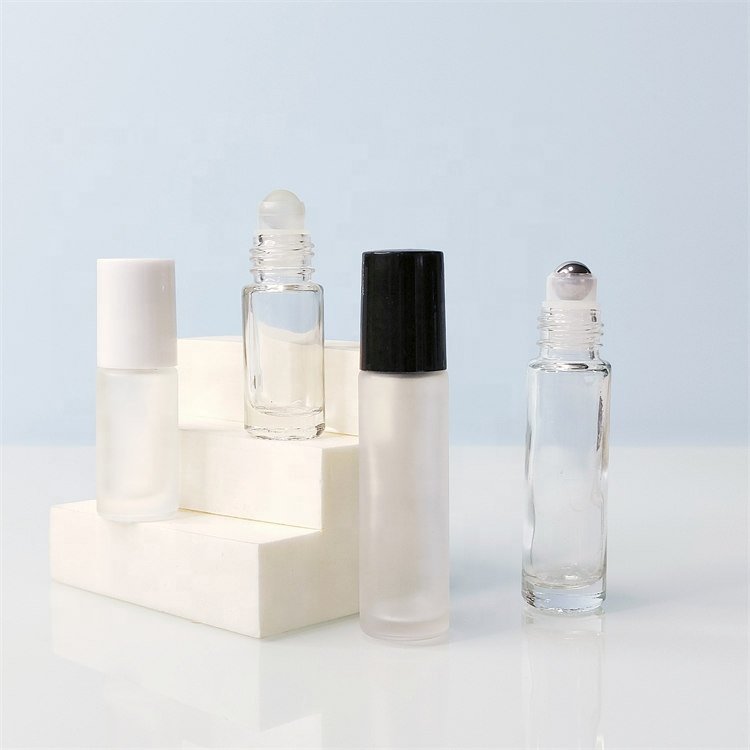 In stock 5ml 10ml empty glass roller bottles clear frosted roller ball perfume glass roll on bottle