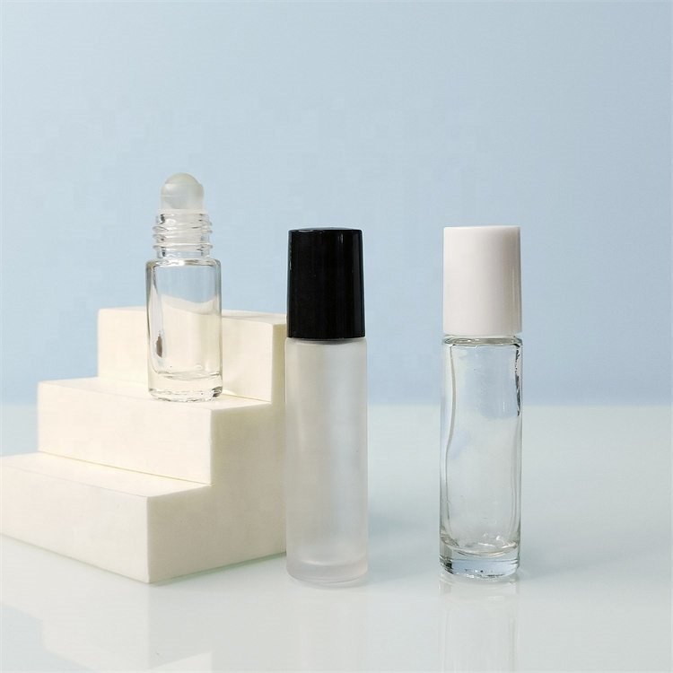 In stock 5ml 10ml empty glass roller bottles clear frosted roller ball perfume glass roll on bottle