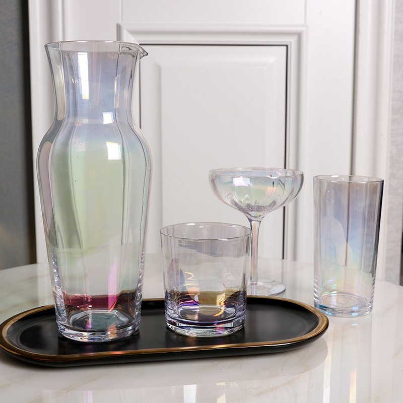 The popular collection in America hand made stylish pearl luster crystal material factory price in stock all purpose glassware